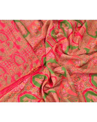 Sanskriti Vintage Red Sarees Pure Silk Printed Golden Border Fabric Craft Sari, PR-54538-Red-Printed Work-100% Pure Silk-2