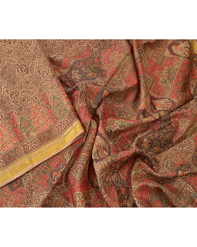 Sanskriti Vintage Brown Sarees Pure Silk Printed Golden Border Fabric Craft Sari, PR-54545-Brown-Printed Work-100% Pure Silk-2