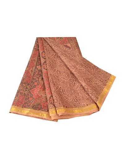 Sanskriti Vintage Brown Sarees Pure Silk Printed Golden Border Fabric Craft Sari, PR-54545-Brown-Printed Work-100% Pure Silk-6
