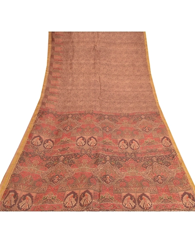 Sanskriti Vintage Brown Sarees Pure Silk Printed Golden Border Fabric Craft Sari, PR-54545-Brown-Printed Work-100% Pure Silk-7