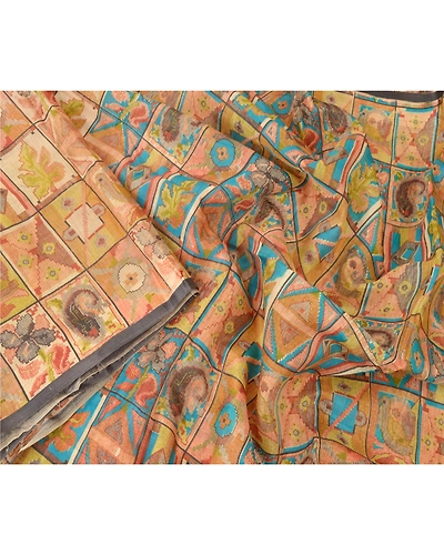 Sanskriti Vintage Indian Sarees Artificial Silk Printed Fabric Craft Sewing Sari, PR-54567-Multi Color-Printed Work-Artificial Silk-2
