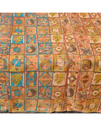 Sanskriti Vintage Indian Sarees Artificial Silk Printed Fabric Craft Sewing Sari, PR-54567-Multi Color-Printed Work-Artificial Silk-3