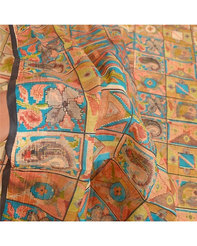 Sanskriti Vintage Indian Sarees Artificial Silk Printed Fabric Craft Sewing Sari, PR-54567-Multi Color-Printed Work-Artificial Silk-5