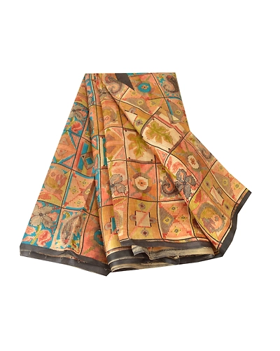 Sanskriti Vintage Indian Sarees Artificial Silk Printed Fabric Craft Sewing Sari, PR-54567-Multi Color-Printed Work-Artificial Silk-6