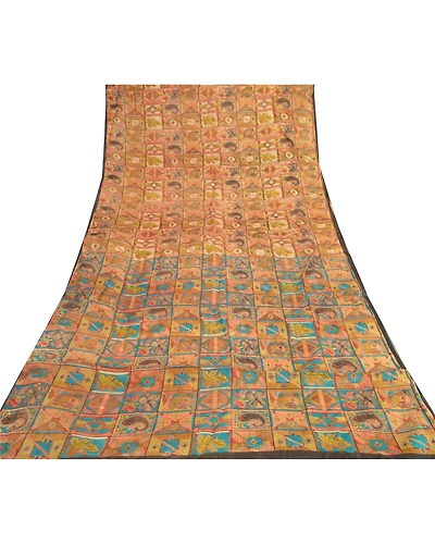 Sanskriti Vintage Indian Sarees Artificial Silk Printed Fabric Craft Sewing Sari, PR-54567-Multi Color-Printed Work-Artificial Silk-7