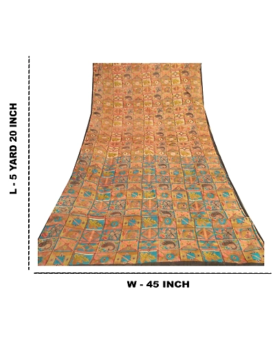 Sanskriti Vintage Indian Sarees Artificial Silk Printed Fabric Craft Sewing Sari, PR-54567-Multi Color-Printed Work-Artificial Silk-8