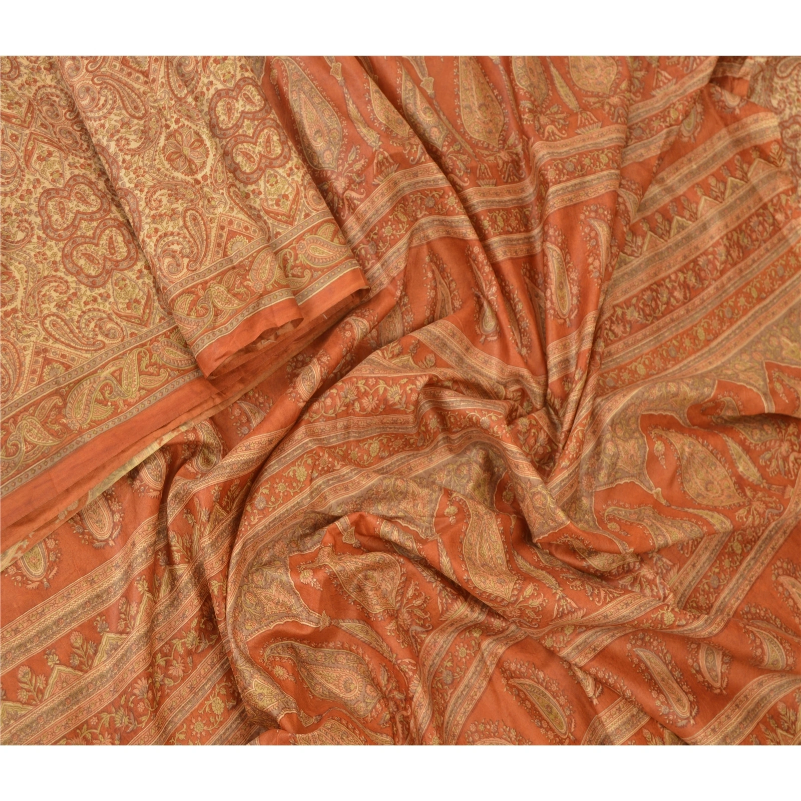 Sanskriti Vintage Orange Indian Sarees Art Silk Printed Fabric Craft Sewing Sari, PR-54580-Shade Of Orange-Printed Work-Art (Artificial) Silk-1