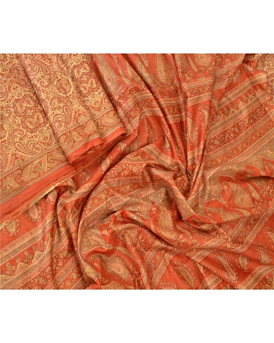Sanskriti Vintage Orange Indian Sarees Art Silk Printed Fabric Craft Sewing Sari, PR-54580-Shade Of Orange-Printed Work-Art (Artificial) Silk-1