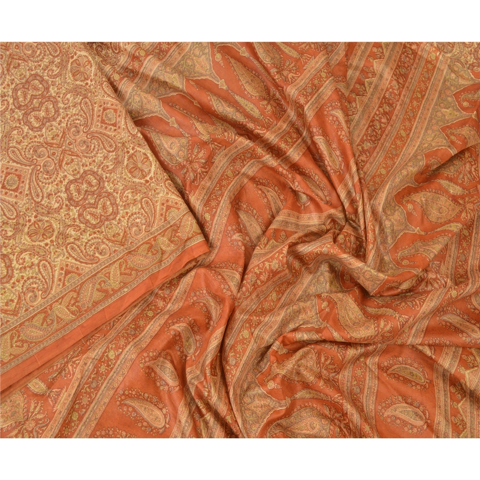 Sanskriti Vintage Orange Indian Sarees Art Silk Printed Fabric Craft Sewing Sari, PR-54580-Shade Of Orange-Printed Work-Art (Artificial) Silk-2