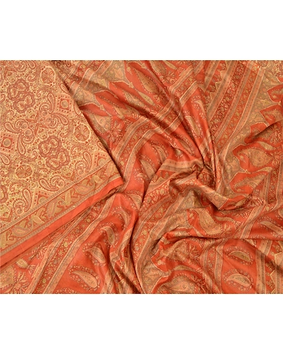Sanskriti Vintage Orange Indian Sarees Art Silk Printed Fabric Craft Sewing Sari, PR-54580-Shade Of Orange-Printed Work-Art (Artificial) Silk-2
