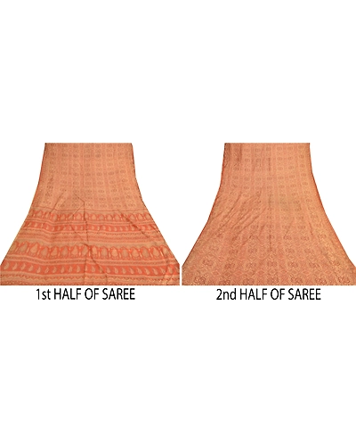 Sanskriti Vintage Orange Indian Sarees Art Silk Printed Fabric Craft Sewing Sari, PR-54580-Shade Of Orange-Printed Work-Art (Artificial) Silk-4