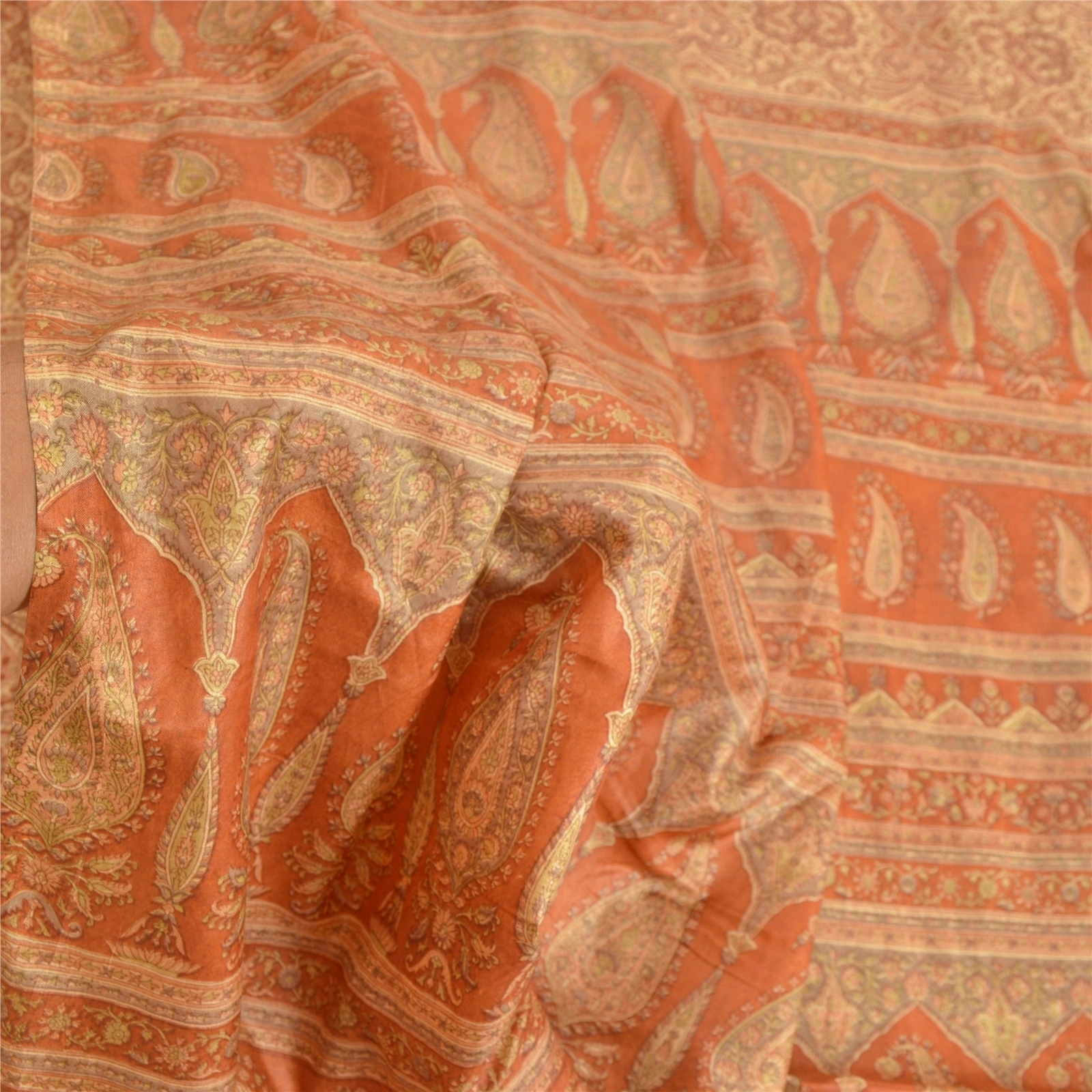 Sanskriti Vintage Orange Indian Sarees Art Silk Printed Fabric Craft Sewing Sari, PR-54580-Shade Of Orange-Printed Work-Art (Artificial) Silk-5