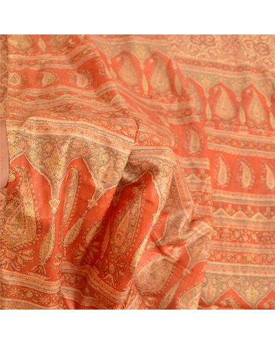 Sanskriti Vintage Orange Indian Sarees Art Silk Printed Fabric Craft Sewing Sari, PR-54580-Shade Of Orange-Printed Work-Art (Artificial) Silk-5