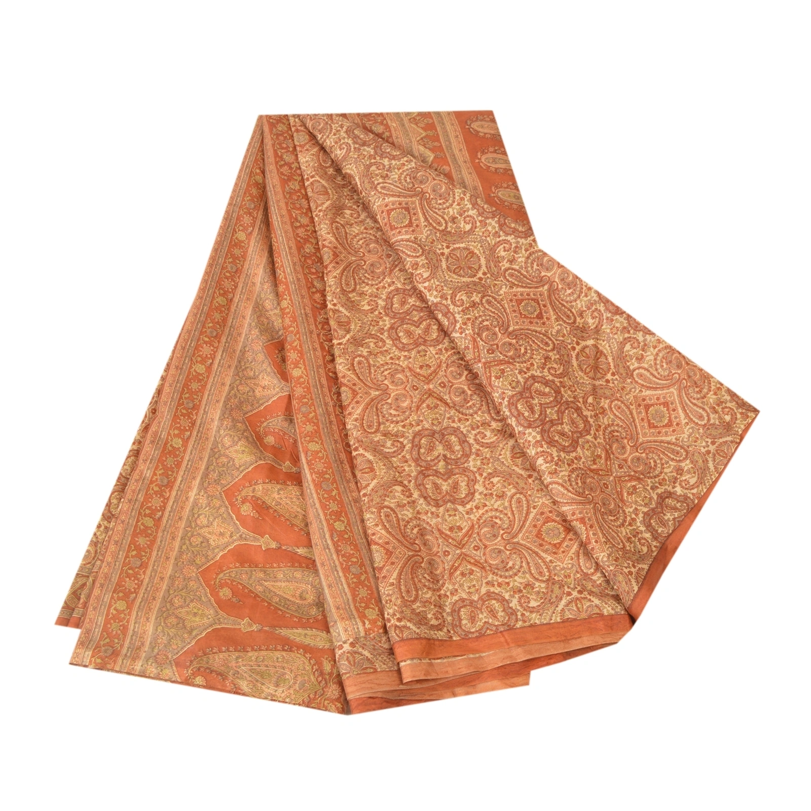 Sanskriti Vintage Orange Indian Sarees Art Silk Printed Fabric Craft Sewing Sari, PR-54580-Shade Of Orange-Printed Work-Art (Artificial) Silk-6