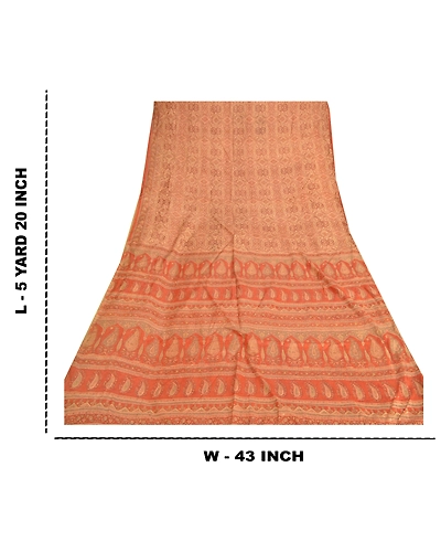Sanskriti Vintage Orange Indian Sarees Art Silk Printed Fabric Craft Sewing Sari, PR-54580-Shade Of Orange-Printed Work-Art (Artificial) Silk-8