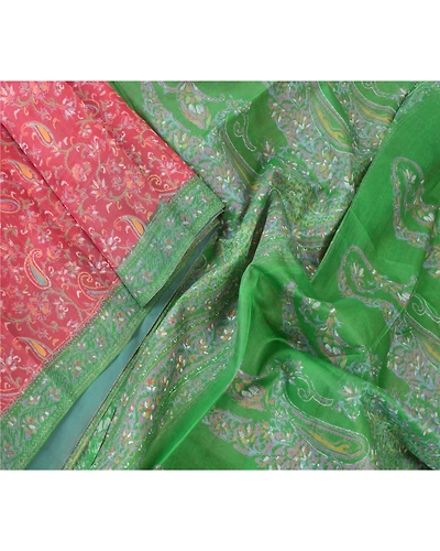 Sanskriti Vintage Dark Red Sarees Pure Silk Floral Printed Fabric Craft Sari, PR-54604-Dark Red &amp; Green-Printed Work-100% Pure Silk-1