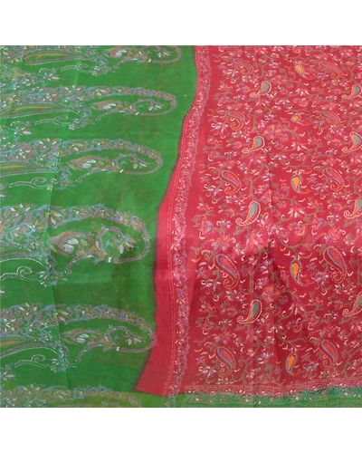 Sanskriti Vintage Dark Red Sarees Pure Silk Floral Printed Fabric Craft Sari, PR-54604-Dark Red &amp; Green-Printed Work-100% Pure Silk-3