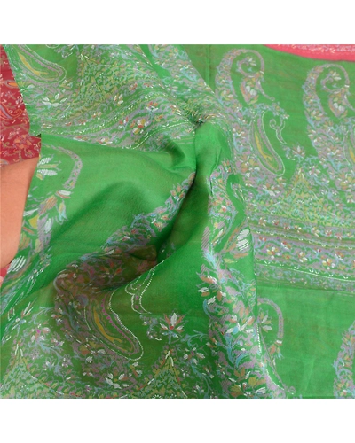Sanskriti Vintage Dark Red Sarees Pure Silk Floral Printed Fabric Craft Sari, PR-54604-Dark Red &amp; Green-Printed Work-100% Pure Silk-5