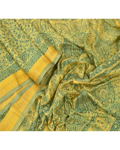 Sanskriti Vintage Green Sarees Art Silk Printed Zari Border Sari Craft Fabric, PR-54615-Green-Art Silk-1