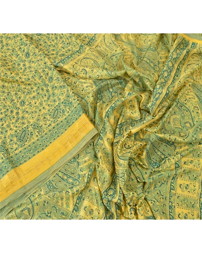 Sanskriti Vintage Green Sarees Art Silk Printed Zari Border Sari Craft Fabric, PR-54615-Green-Art Silk-2