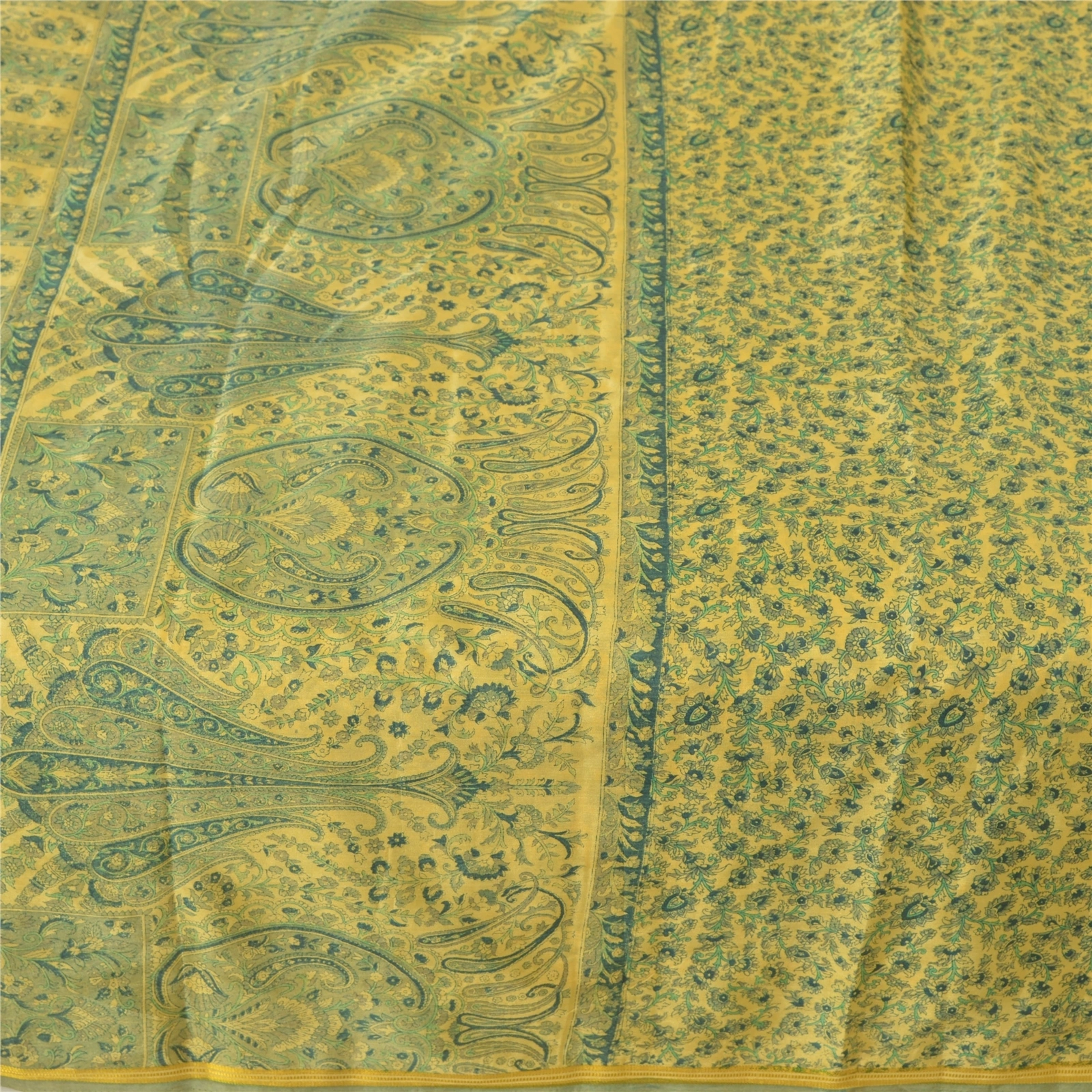 Sanskriti Vintage Green Sarees Art Silk Printed Zari Border Sari Craft Fabric, PR-54615-Green-Art Silk-3