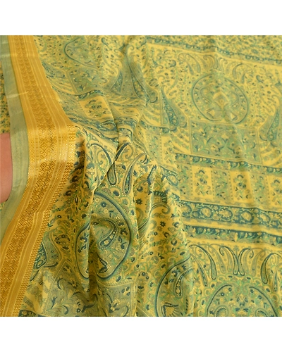 Sanskriti Vintage Green Sarees Art Silk Printed Zari Border Sari Craft Fabric, PR-54615-Green-Art Silk-5