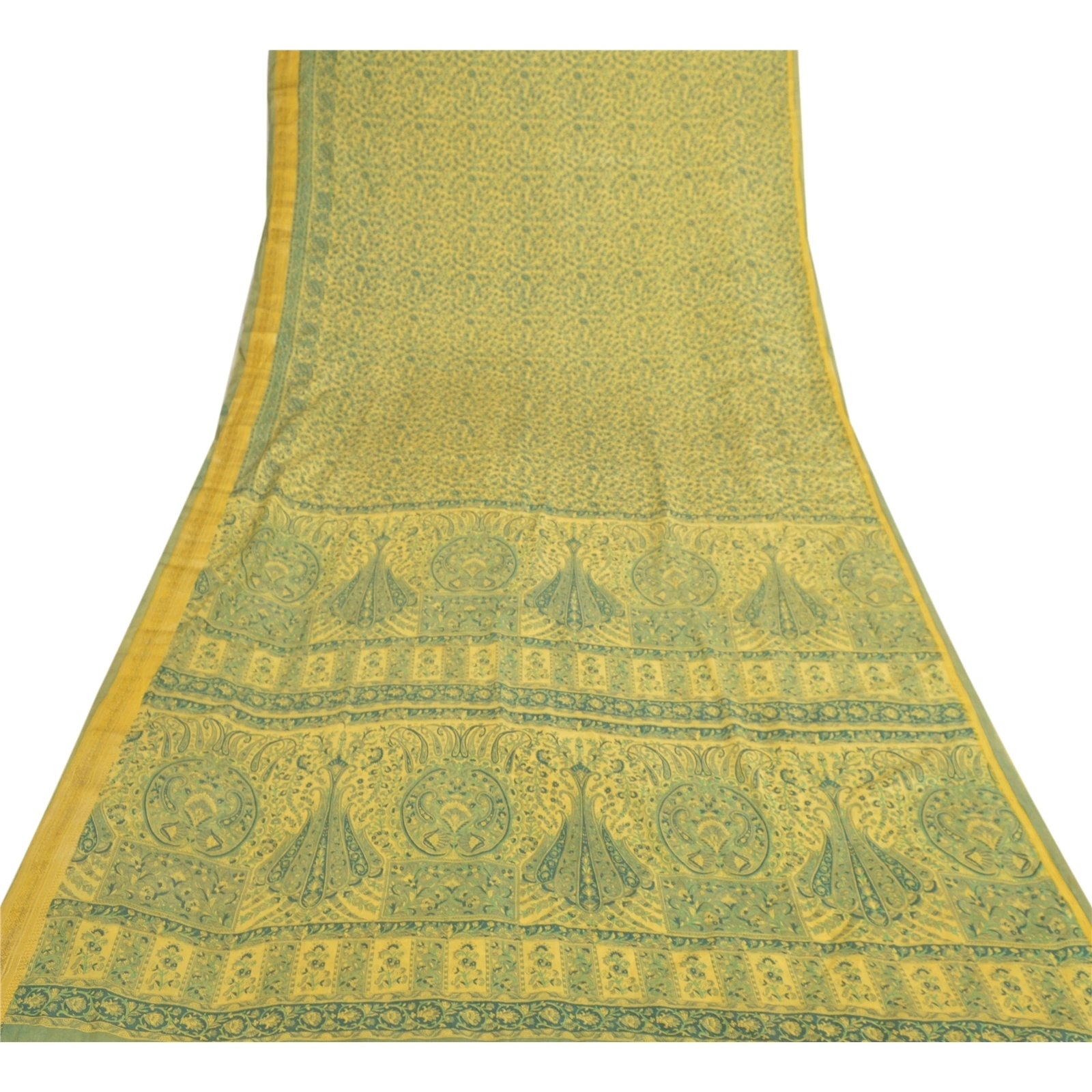 Sanskriti Vintage Green Sarees Art Silk Printed Zari Border Sari Craft Fabric, PR-54615-Green-Art Silk-7