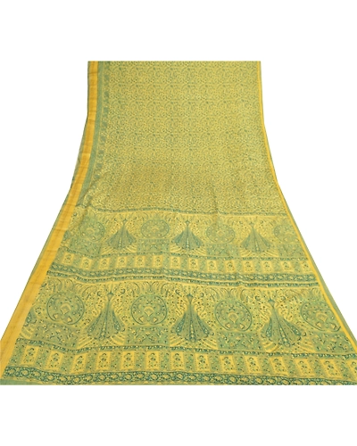 Sanskriti Vintage Green Sarees Art Silk Printed Zari Border Sari Craft Fabric, PR-54615-Green-Art Silk-7