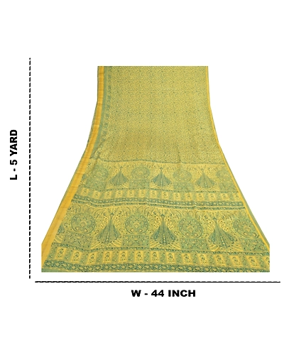 Sanskriti Vintage Green Sarees Art Silk Printed Zari Border Sari Craft Fabric, PR-54615-Green-Art Silk-8