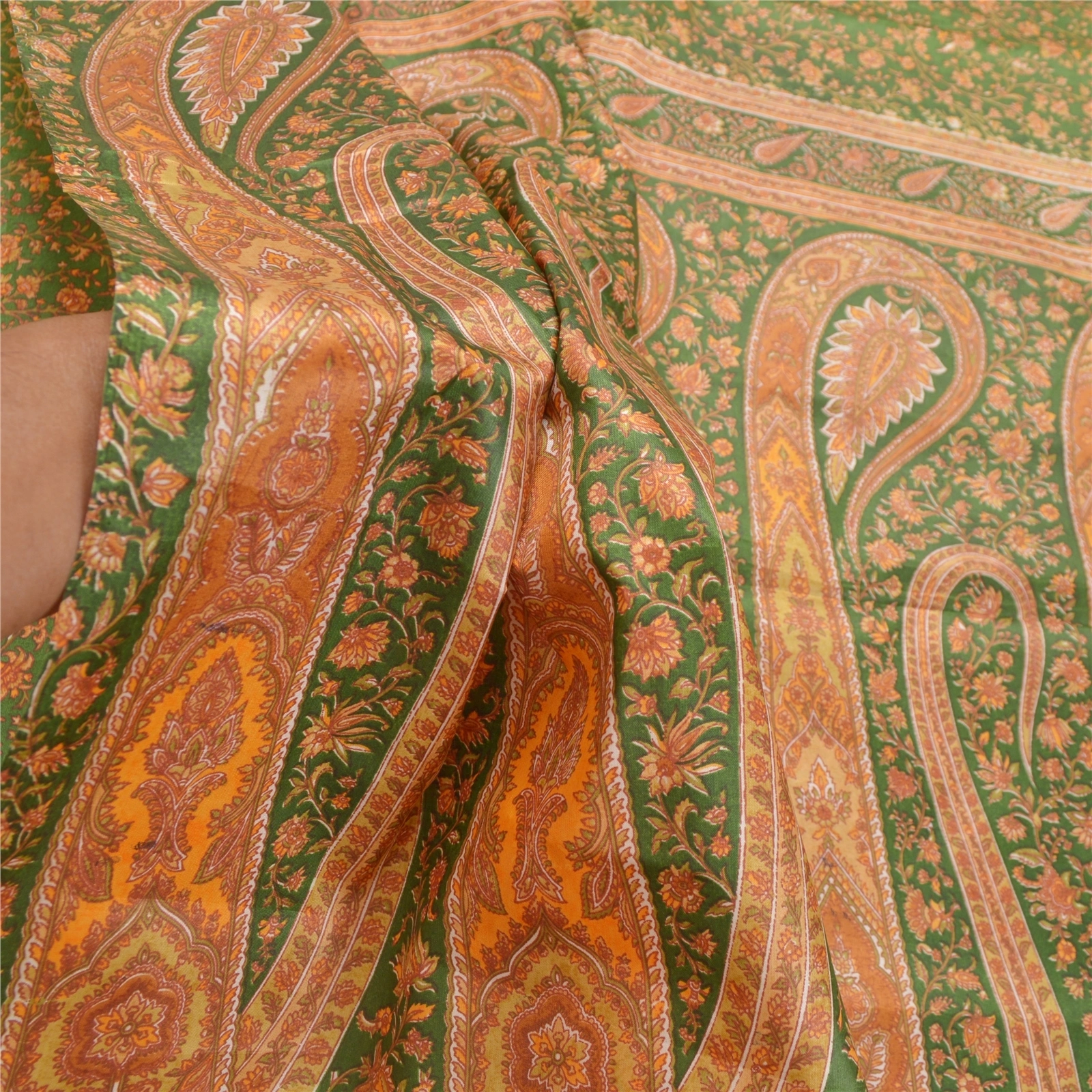 Sanskriti Vintage Green Sarees Art Silk Paisley Printed Fabric Craft 5 Yard Sari, PR-54618-Green-Printed Work-Art (Artificial) Silk-5