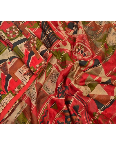Sanskriti Vintage Indian Sarees 100% Pure Silk Printed Sari Craft Sewing Fabric, PR-54641-Multi Color-Printed Work-100% Pure Silk-1