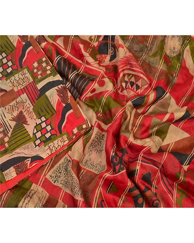 Sanskriti Vintage Indian Sarees 100% Pure Silk Printed Sari Craft Sewing Fabric, PR-54641-Multi Color-Printed Work-100% Pure Silk-2