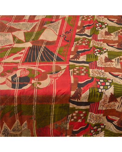 Sanskriti Vintage Indian Sarees 100% Pure Silk Printed Sari Craft Sewing Fabric, PR-54641-Multi Color-Printed Work-100% Pure Silk-3