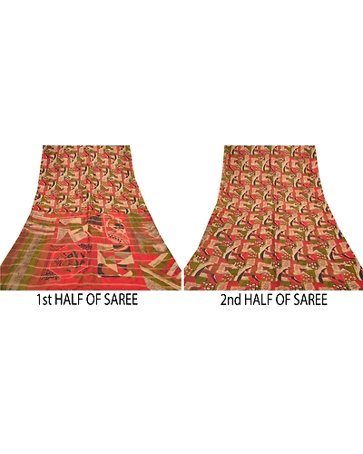 Sanskriti Vintage Indian Sarees 100% Pure Silk Printed Sari Craft Sewing Fabric, PR-54641-Multi Color-Printed Work-100% Pure Silk-4