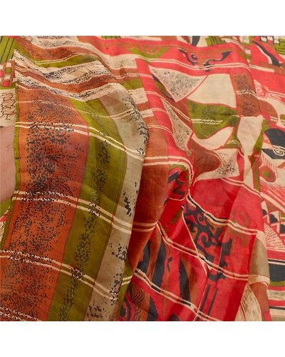 Sanskriti Vintage Indian Sarees 100% Pure Silk Printed Sari Craft Sewing Fabric, PR-54641-Multi Color-Printed Work-100% Pure Silk-5