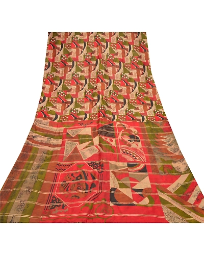 Sanskriti Vintage Indian Sarees 100% Pure Silk Printed Sari Craft Sewing Fabric, PR-54641-Multi Color-Printed Work-100% Pure Silk-7