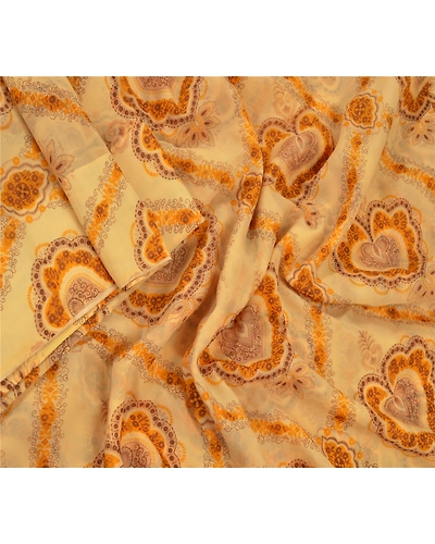 Sanskriti Vintage Cream Sarees Art Silk Floral Printed Sari Craft Sewing Fabric, PR-54650-Cream-Printed Work-Art (Artificial) Silk-1
