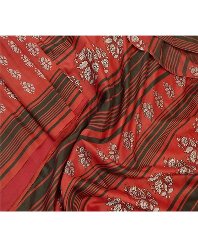 Sanskriti Vintage Dark Red Sarees Pure Silk Printed Sari Craft 5 Yard Fabric, PR-54695-Dark Red-Printed Work-100% Pure Silk-1