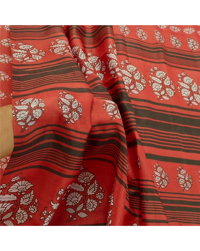 Sanskriti Vintage Dark Red Sarees Pure Silk Printed Sari Craft 5 Yard Fabric, PR-54695-Dark Red-Printed Work-100% Pure Silk-5