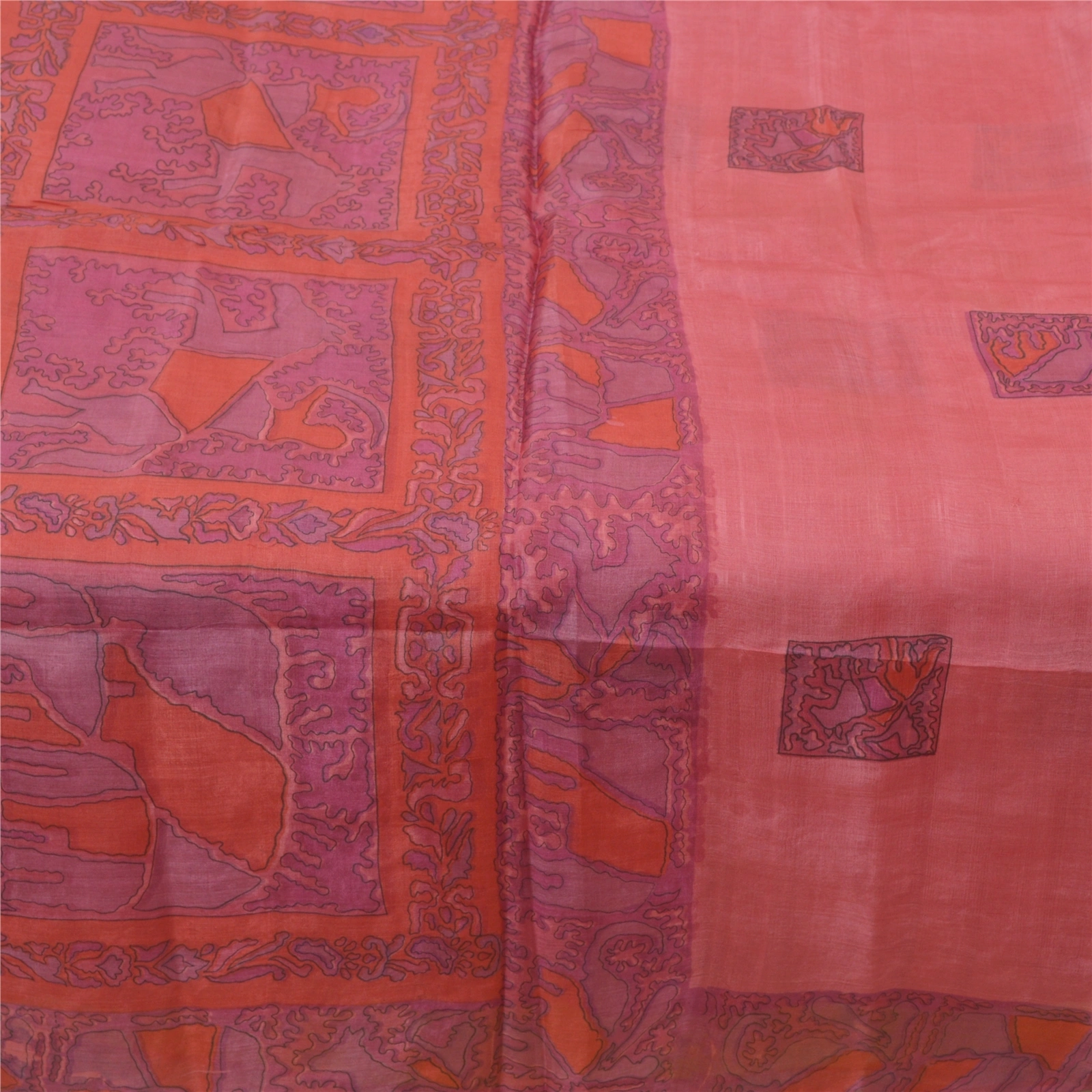 Sanskriti Vintage Pink Sarees Pure Silk Elephant Printed Sari Soft Craft Fabric, PR-54699-Pink-Pure Silk-3