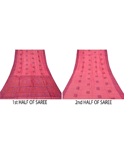 Sanskriti Vintage Pink Sarees Pure Silk Elephant Printed Sari Soft Craft Fabric, PR-54699-Pink-Pure Silk-4