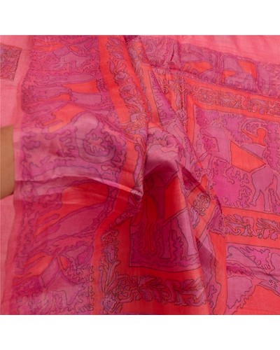 Sanskriti Vintage Pink Sarees Pure Silk Elephant Printed Sari Soft Craft Fabric, PR-54699-Pink-Pure Silk-5