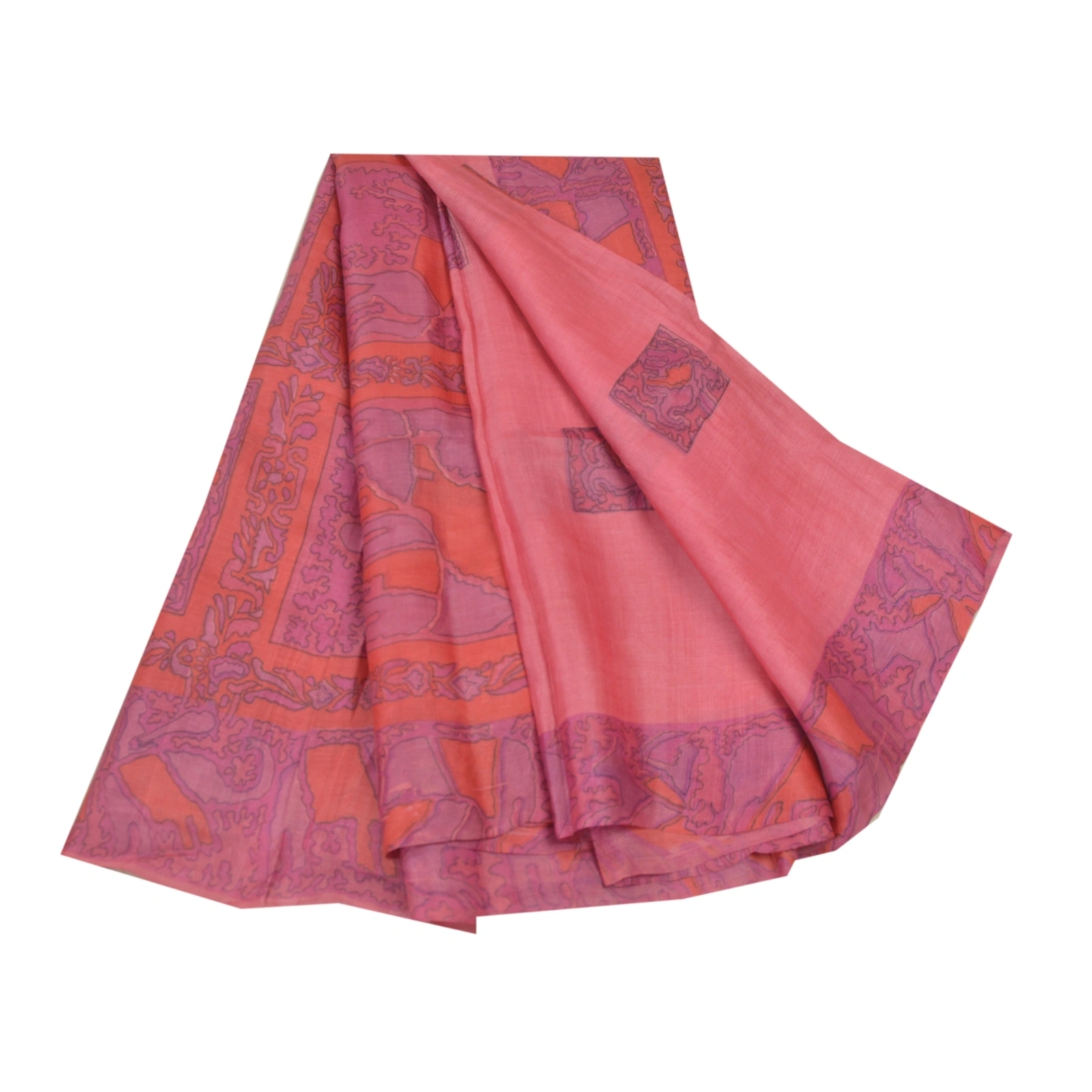 Sanskriti Vintage Pink Sarees Pure Silk Elephant Printed Sari Soft Craft Fabric, PR-54699-Pink-Pure Silk-6