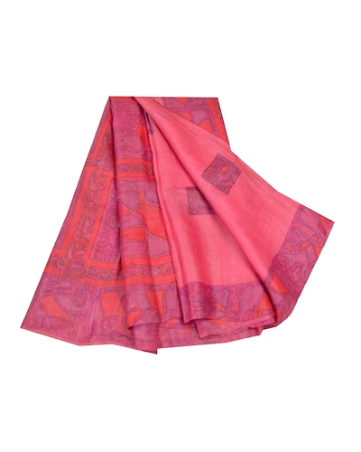 Sanskriti Vintage Pink Sarees Pure Silk Elephant Printed Sari Soft Craft Fabric, PR-54699-Pink-Pure Silk-6