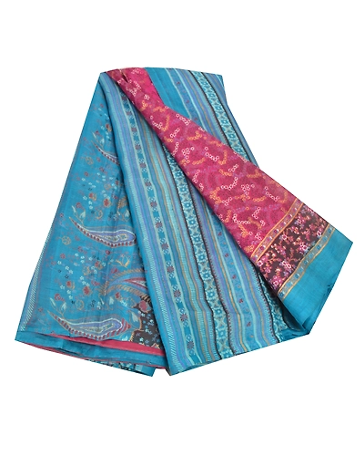 Sanskriti Vintage Pink Sarees 100% Pure Silk Printed Sari Craft Indian Fabric, PR-54720-Pink &amp; Blue-Printed Work-100% Pure Silk-6