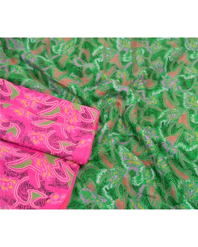 Sanskriti Vintage Pink &amp; Green Sarees Pure Silk Printed Sari Soft Craft Fabric, PR-54833-Pink &amp; Green-Pure Silk-1