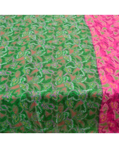 Sanskriti Vintage Pink &amp; Green Sarees Pure Silk Printed Sari Soft Craft Fabric, PR-54833-Pink &amp; Green-Pure Silk-3