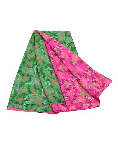 Sanskriti Vintage Pink &amp; Green Sarees Pure Silk Printed Sari Soft Craft Fabric, PR-54833-Pink &amp; Green-Pure Silk-6