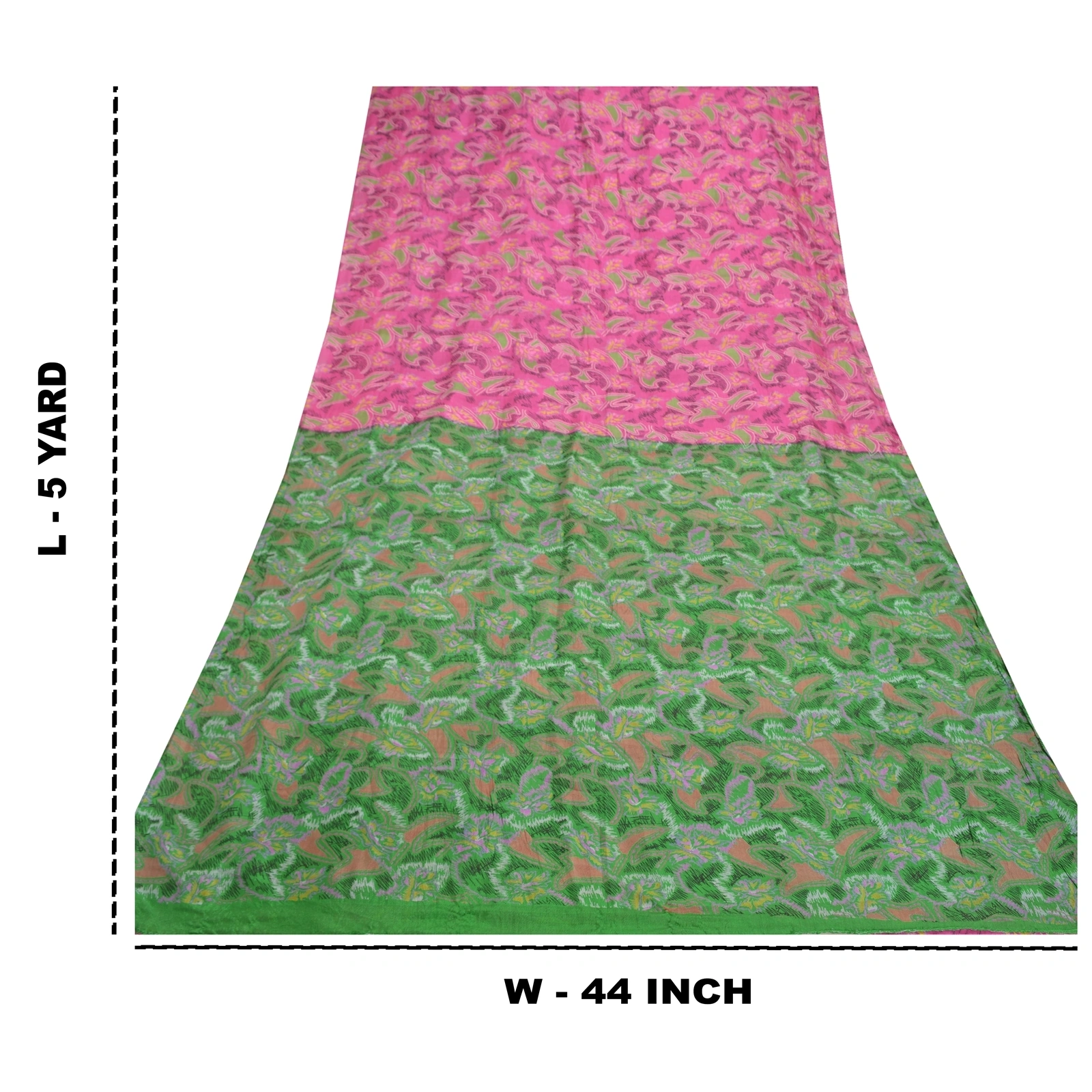 Sanskriti Vintage Pink &amp; Green Sarees Pure Silk Printed Sari Soft Craft Fabric, PR-54833-Pink &amp; Green-Pure Silk-8