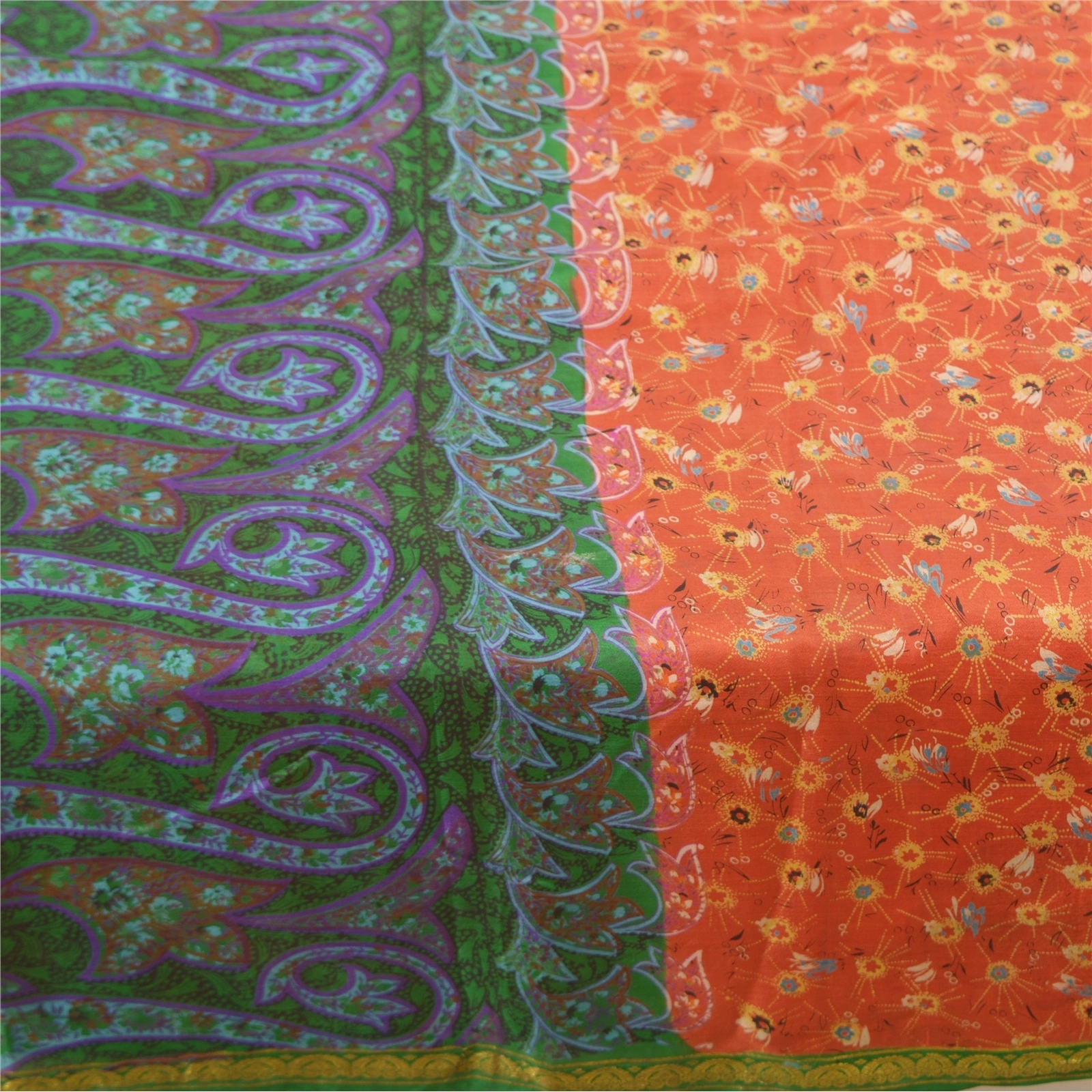 Sanskriti Vintage Red &amp; Green Sarees Pure Silk Printed Zari Border Sari Fabric, PR-54922-Red &amp; Green-Pure Silk-3